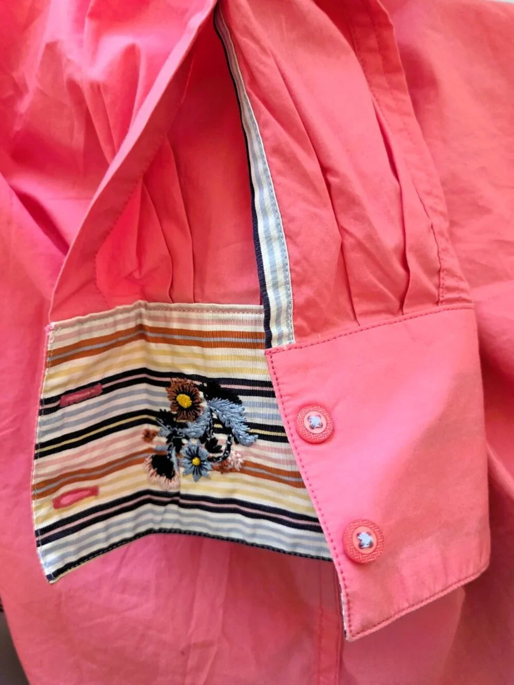 Robert Graham Pink Button Down Embroidery Striped Cuff Shirt Fits Cotton Ribbon - Picture 10 of 16